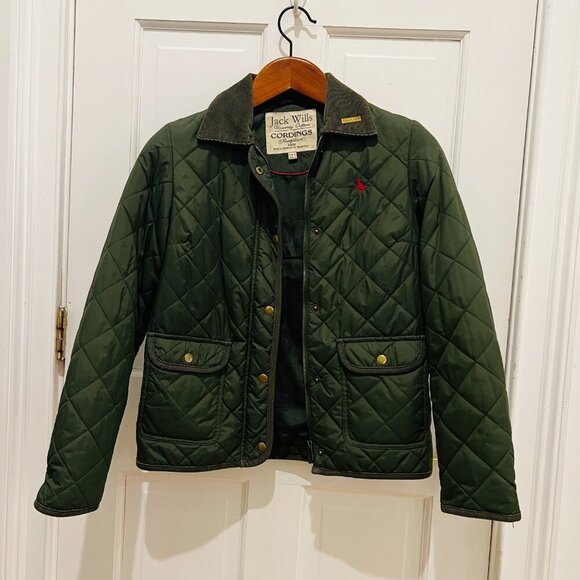 Jack Wills Dark Green Olive Nylon Quilted Jacket US 4 /UK 8 British Countryside - Picture 11 of 16